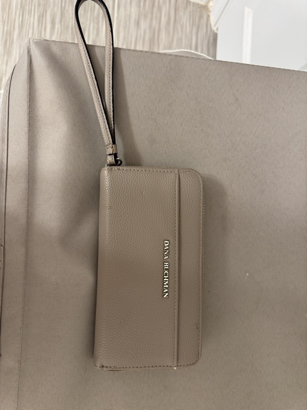 Dana Buchman Taupe Pebbled Leather Wristlet Wallet
